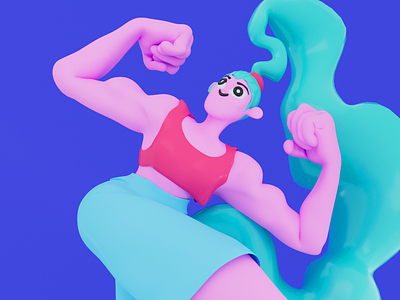 welcome to muscle beach 3d c4d character design fitness muscles power strong woman woman workout