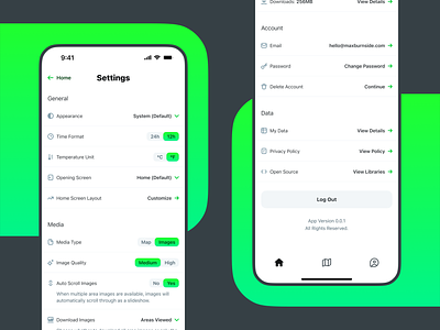 iOS App Settings Page appearance area change password customize image image quality ios iphone location manage map offline options preference profile setting social media social network ui ux