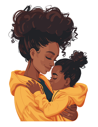 Clip art of realistic modern African American Mother and child