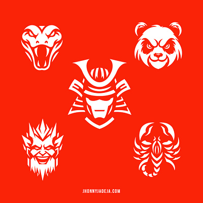Flat Mascot Logos animal logo mascot logo panda logo samurai logo scorpion logo silhouette marks venom logo winter god logo