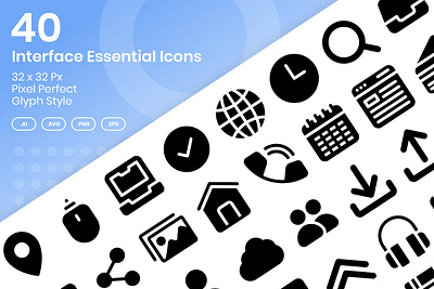 40 Interface Essential - Glyph android app collection icon icon set icons interface ios mobile monitor pack profile set smartphone symbol ui user ux web website