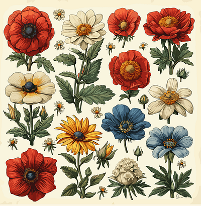 Clip art, vintage flower, flash sheet traditional flash sheet