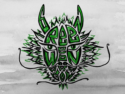 Green wooden dragon design graphic design illustration typography