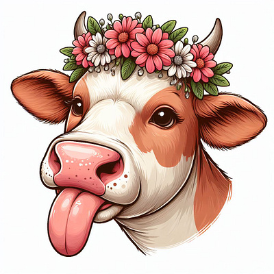 Cow With Flower Vector Illustration Created With AI 3d animation branding design graphic design illustration logo merch by amazon motion graphics typography ui ux vector