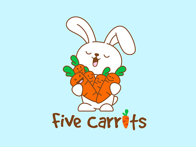 Five Carrots animal branding bunny carrot cartoon logo character design illustration logo logo design mascot rabbit unused