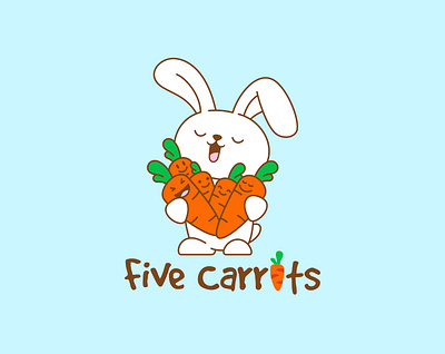 Five Carrots animal branding bunny carrot cartoon logo character design illustration logo logo design mascot rabbit unused