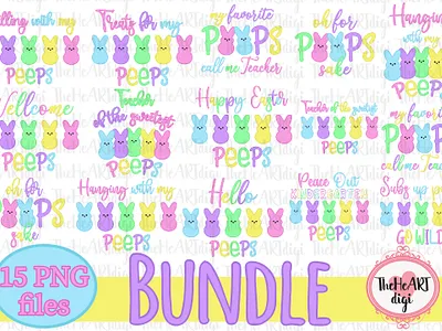 BUNDLE 15 Easter Peeps Quotes Sublimation Designs, Peeps PNG bundle colorful cute design easter easter bundle easter cuties easter sublimation graphic design illustration peeps sublimation sublimation bundle sublimation png t shirt design