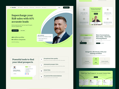 Reachin - Lead Generation Software Landing Page bento layout features list footer header homepage landing page lead leads mobile app neon green professional leads saas landing page saas website software as a service testimonials ui design uiuxdesign website