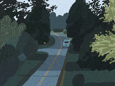 Road Runner art artwork drawing green illustration landscape road trip