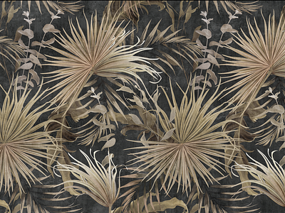 Tropical background with large ocher leaves on a dark background pattern