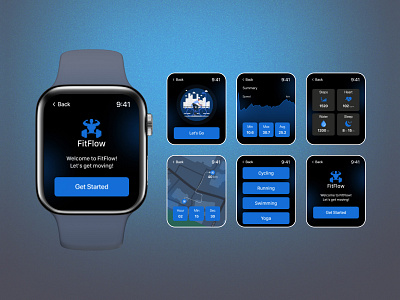 FitFlow Smart Watch UI design creativedesign designassignment designportfolio designstudent fitnessdesign fitnesstech smartwatchapp ui uiux uxdesign