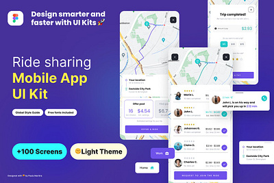 Ride Sharing App iOS UI Kit car sharing design ios app light theme mobile app navigation app ride sharing app ios ui kit ui kit ui light