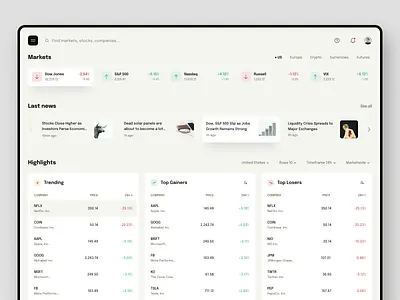 Financial landing page currency design down jones economy finance financial layout management markets money nasdaq news product design sp500 stock market trading ui wealth website