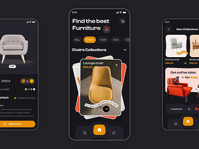 Furniture e-commerce App animation designer ecommerce app eshop furniture app furniture store home decor interior living room minimalist mobile app online store problem solving property shopify sofa ui design uiux visual design