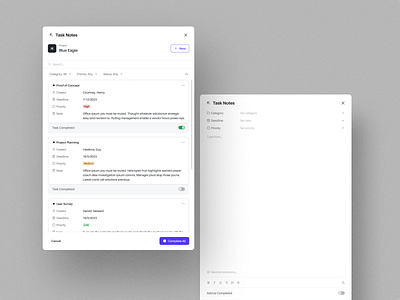 Task notes - Modal design management notes product design task ui ux