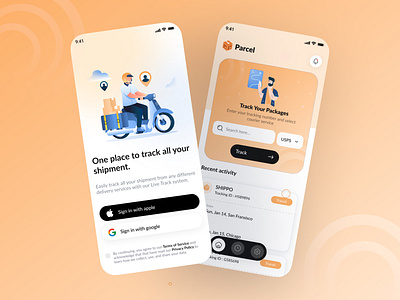 Parcel Delivery Tracking App animation design e commerce app graphic design illustration product shipment app tracking app ui ui app ux