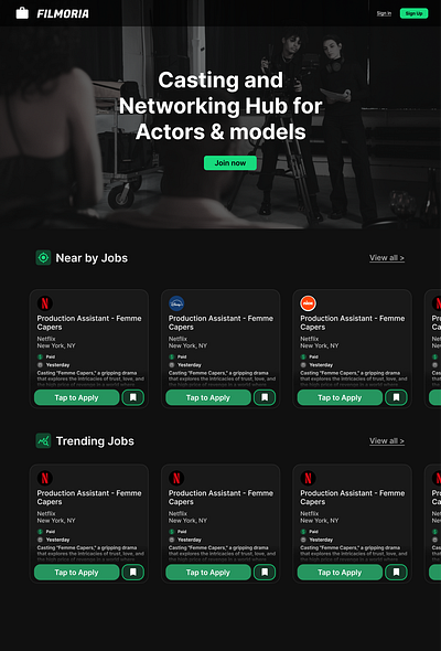 FILMORIA - Casting and Networking hub for actors & models. acting best job platform casting flim job platform netflix networking ui ux designer