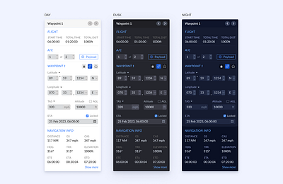 Aircraft Route Information Design. aircraft card dark geospatial gis information design mission planning route ui