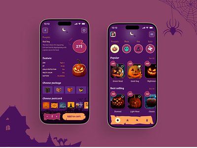 Halloween market app android app branding color halloween illustration ios logo phone product design profile ui user ux