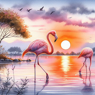 Flamingo Stand In The Water Art By (Bing AI) 3d ai aiart animation branding bulk t shirt design custom shirt design custom t shirt design design flamingo graphic design illustration logo merch design motion graphics photoshop t shirt design typography t shirt design ui watercolor watercolors
