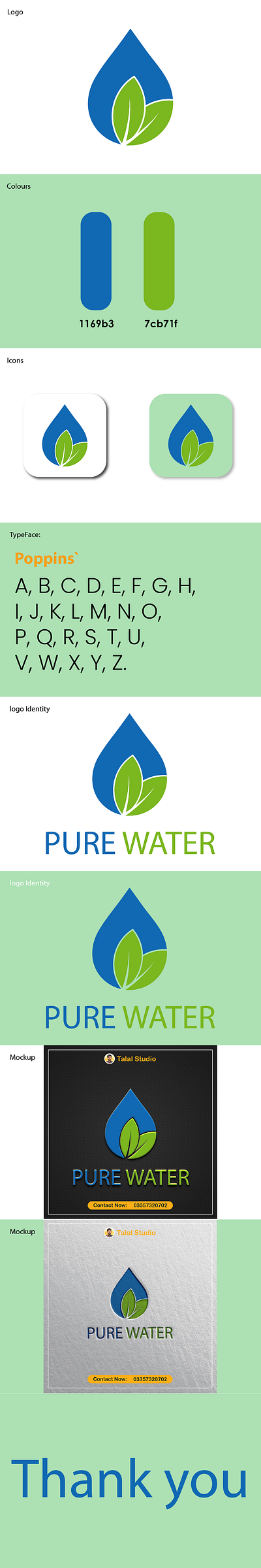 Logo Design - Brand identity - Pure Water branding fresh identity. graphic design logo