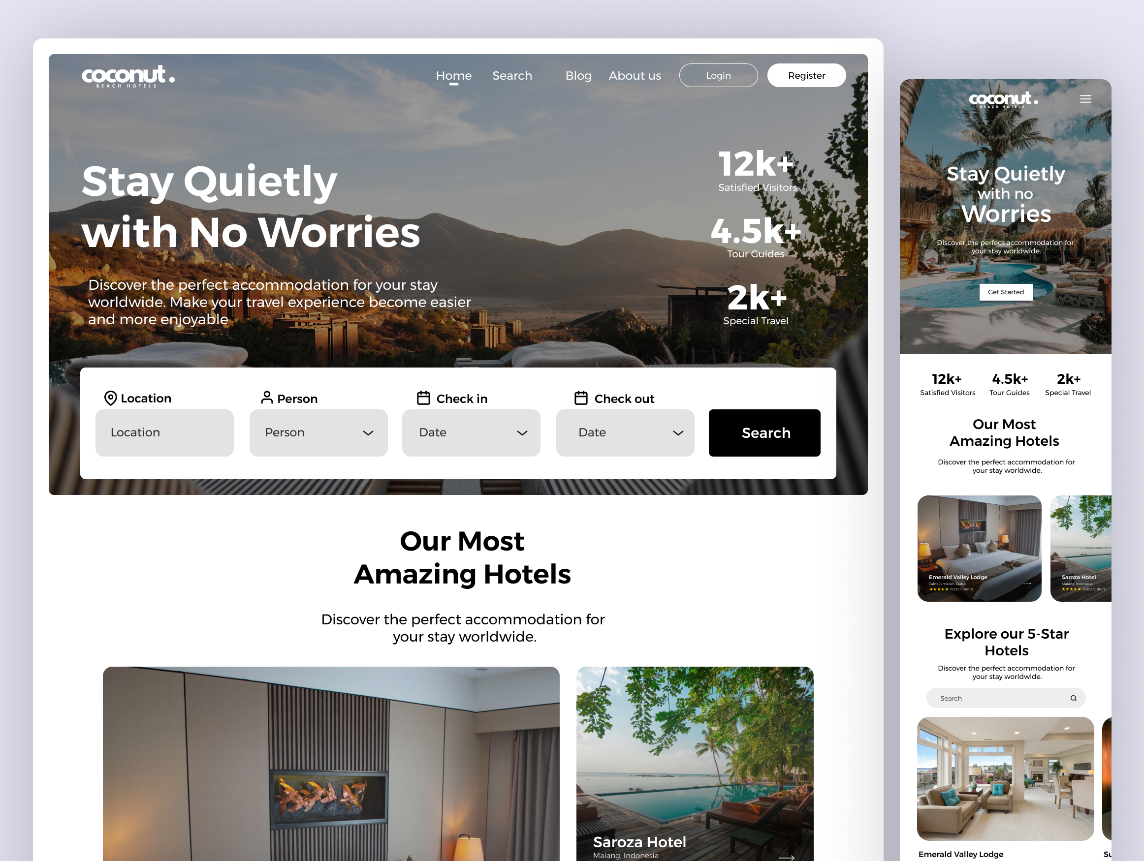 Coconut - Hotel Booking Landing Page app branding design figma graphic design hotel landing page illustration landing page landingpage prototype ui ui design uidesign ux ux design uxdesign