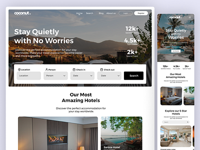 Coconut - Hotel Booking Landing Page app branding design figma graphic design hotel landing page illustration landing page landingpage prototype ui ui design uidesign ux ux design uxdesign