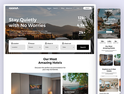 Coconut - Hotel Booking Landing Page app branding design figma graphic design hotel landing page illustration landing page landingpage prototype ui ui design uidesign ux ux design uxdesign