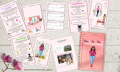 Vision Board Journal 369 amazon kdp animation black women book cover design design gift for her graphic design illustration journal love notebook pink girly planner vision board women of color