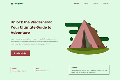 Building a minimalist camping exploration landing page website branding graphic design ui