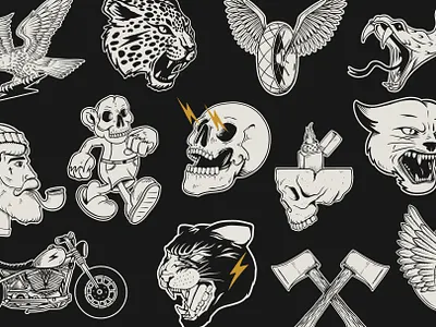 Set of Illustration handcraft hanmade old school illustration retro illustration