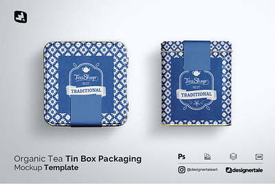 Organic Tea Tin Box Packaging Mockup box packaging mockup brand design mockup branding mockup label design mockup mockup template packaging mockup photoshop mcokup tea box packaging mockup tin box packaging mockup