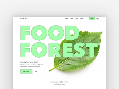 Food forest landing page design digital design food forest food forest landing page graphic design green green highlight landing page large font large type typography ui ux