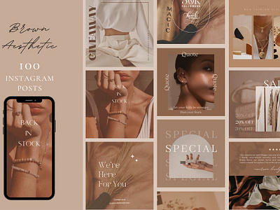 Brown Instagram Post Template CANVA 100 templates aesthetic feed blogger branding branding kit brown instagram templates canva template editable templates ig posts instagram feed instagram influencer instagram post post template social media