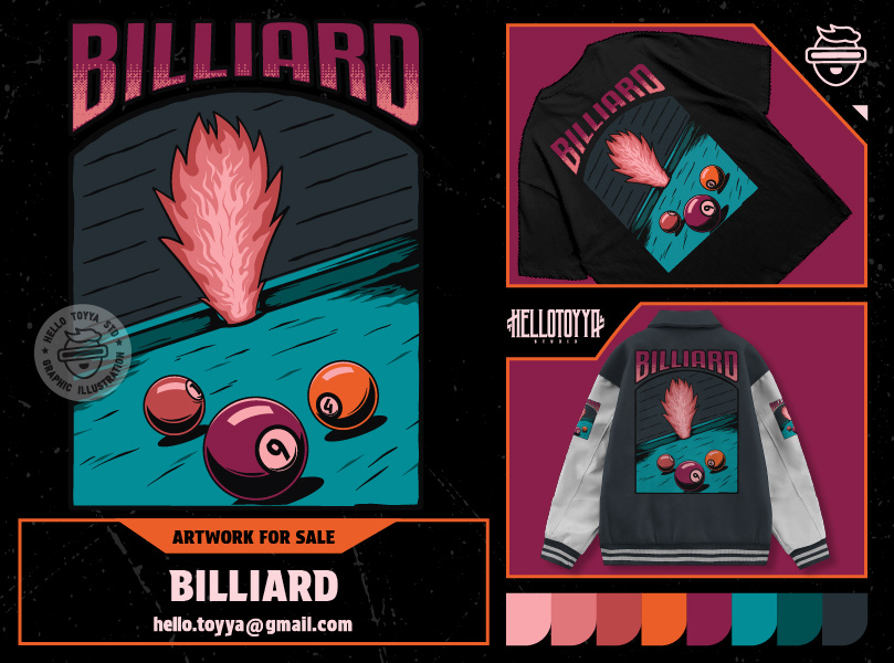 (DESIGN FOR SALE) BILLIARD ILLUSTRATION apparel artwork artwork for sale ball billiard billiard tournament branding clothing customartwork design fire game graphic design illustration logo pool print tshirt product design social media design tshirt design