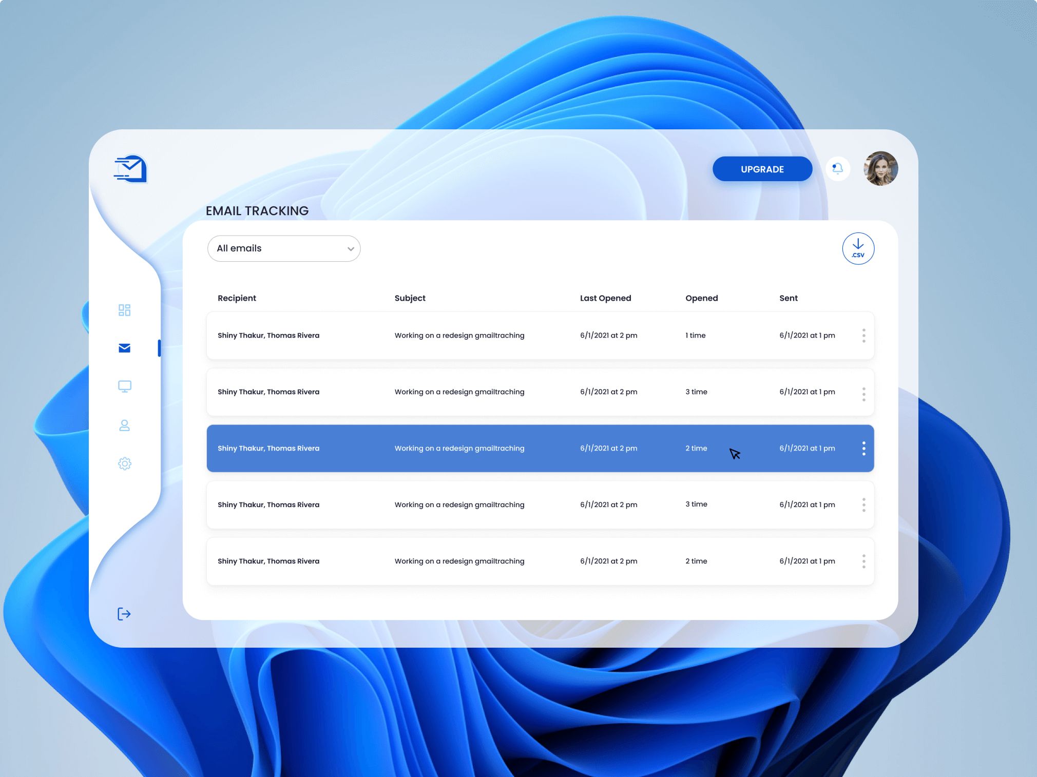 Example of Email Tracking Dashboard