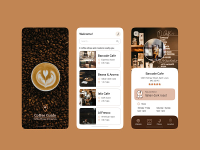 Coffee Guide App Design app branding coffee design graphic design guide minimal mobile app shop ui ux