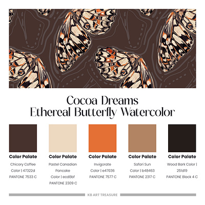 "Cocoa Dreams" Ethereal Butterfly Watercolor brown color butterfly cocoa color color plate freelancer new print design pattern design spring summer 2024 textile print watercolor