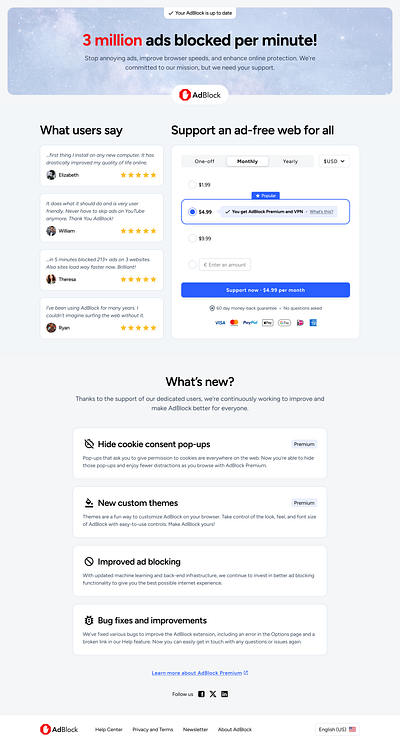 Redesigning AdBlock update landing page adblock adblocker conversions landing page payments redesign ui ux web