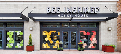 Honey House | Window Graphics exterior graphic design honeycomb large format retail signage storefront window