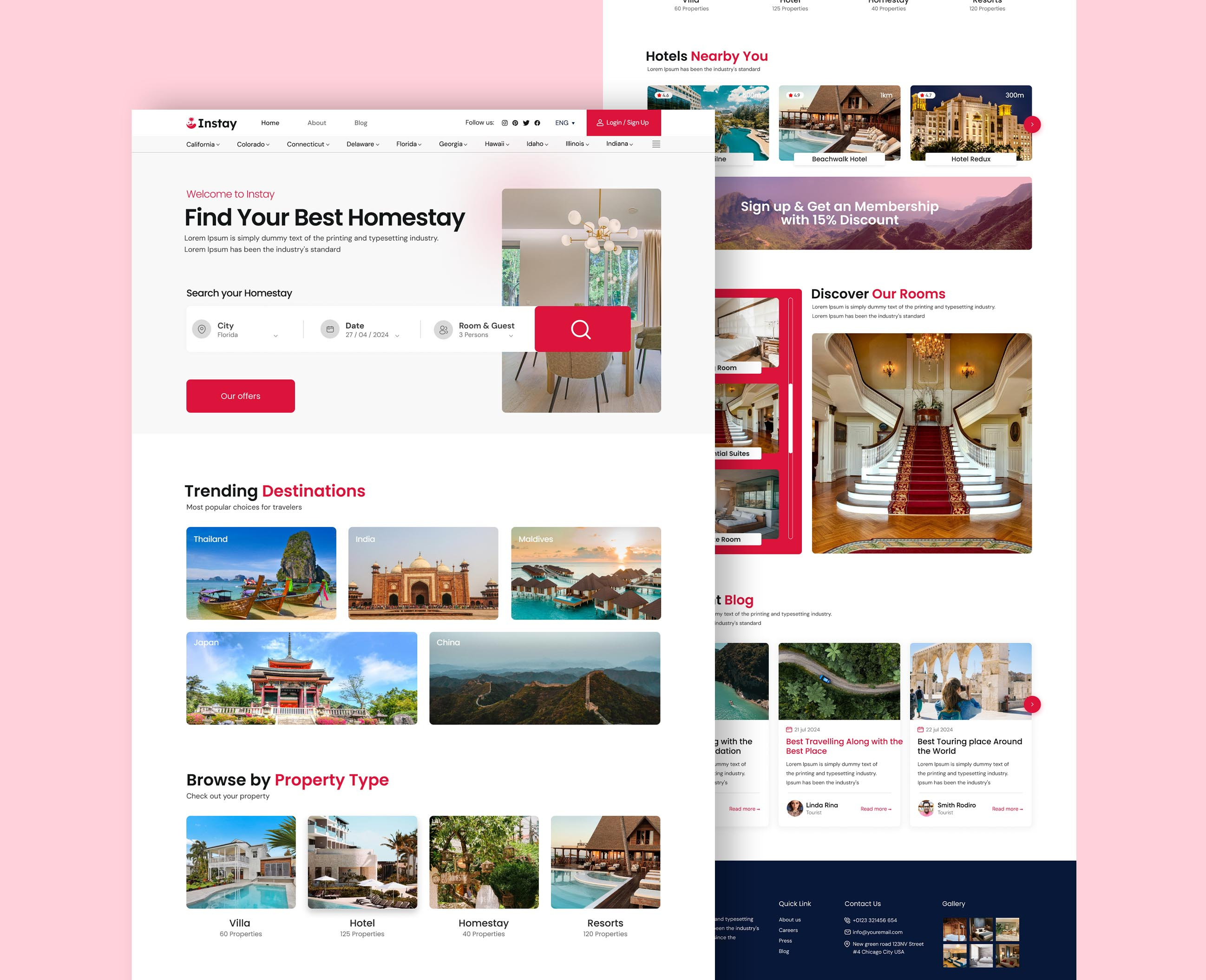 Instay | Hotel Booking Website Landing page UI booking hotel design figma lannding page product template ui ui design ui kit uiux web design website website ui kit xd