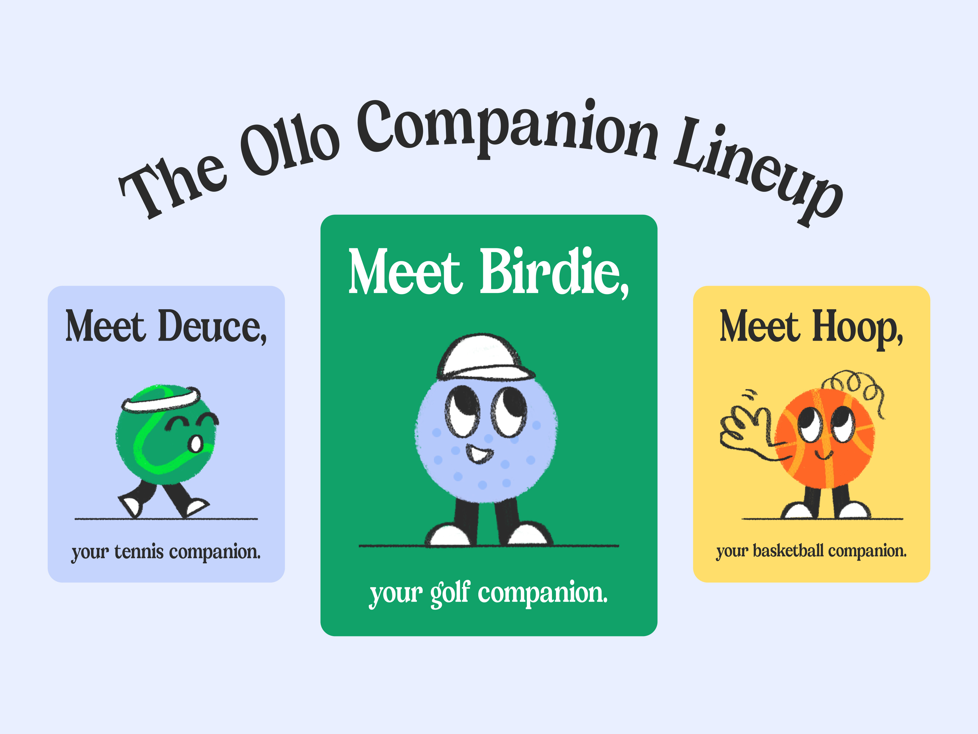 Meet the Ollo Companion Lineup basketball brand identity branding characters children coach family football golf kids logo mascots motion playful soccer sports tennis type visual identity