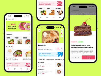 Food delivery app app banner bonus bottom sheet breakfast cart category coffee delivery donut food ios marketing order price promo rating restaraunts sale takeaway