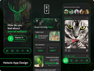 Helaxis | App Design adobe suite animals branding figma green minimalistic modern nature photoshop rounded typography ui uiux user experience user interface ux welfare