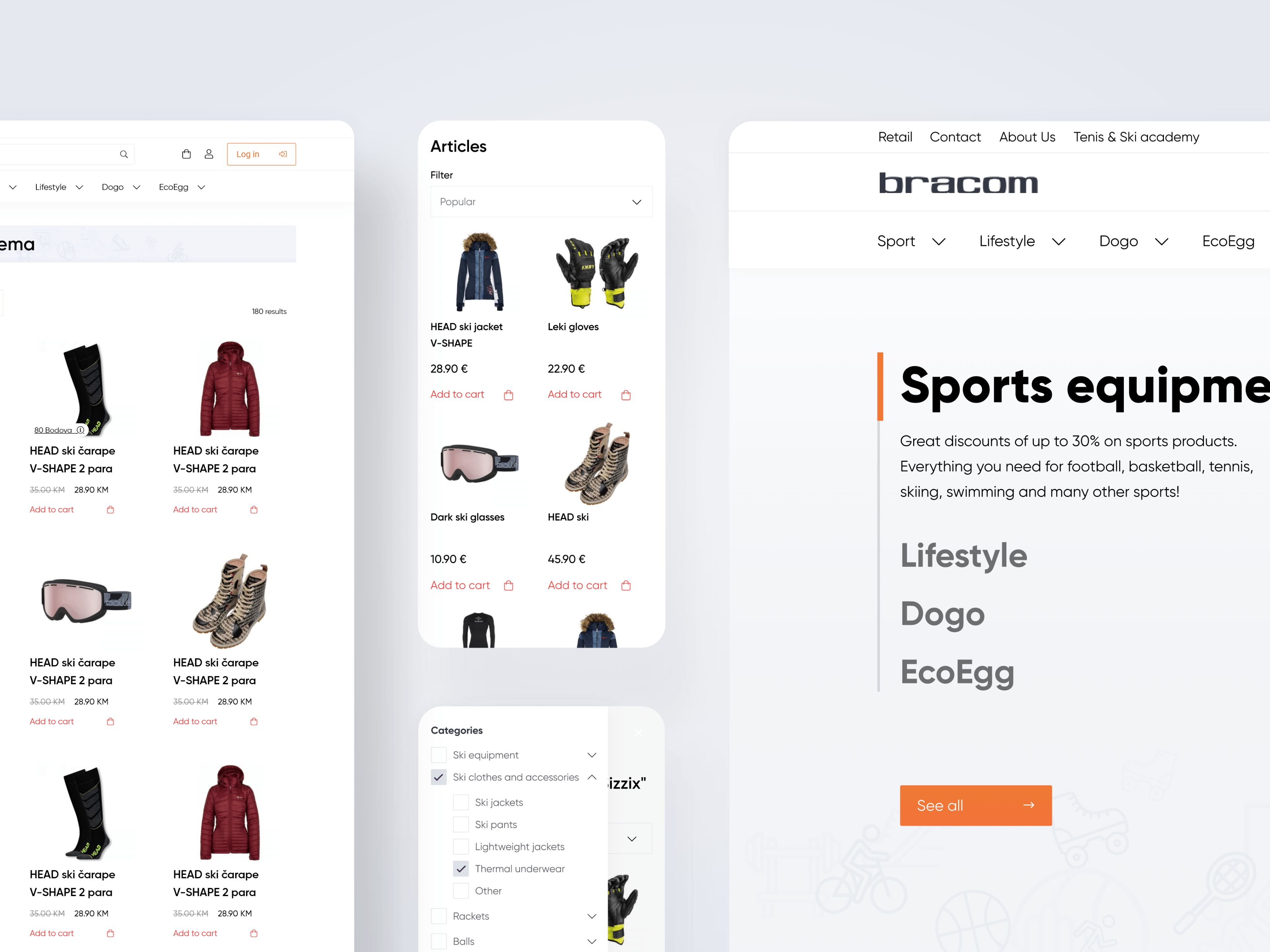 Bracom sports equipments web shop - Daily UI 15 backetball dailyui dailyuichallenge design equipment equipments football modern shop sports tennis ui ux webshop