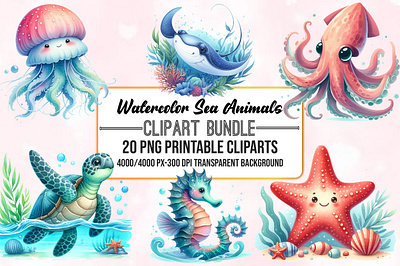 Undersea Watercolor Clipart Bundle instant download