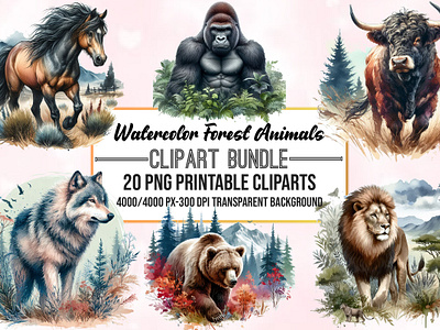 Watercolor Forest Animals Clipart Bundle cute digital baby animal