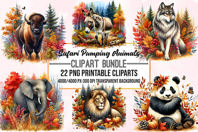 Watercolor Safari Pumping Animals Clipart Bundle horse