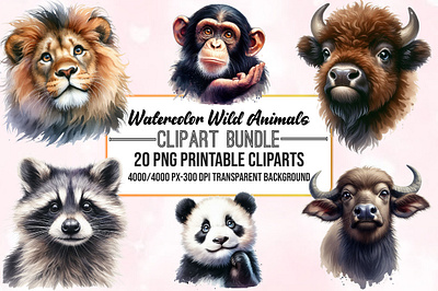 Watercolor Wild Animals ClipArt Bundle safari animal png