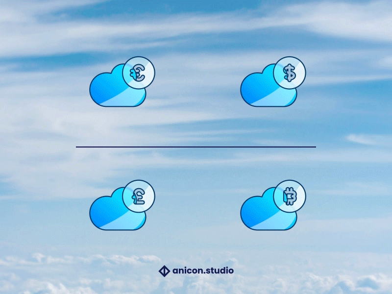 Cloud currency icons anicon animated logo business cloud crypto currency design dollar euro graphic design icon illustration json lottie money motion graphics pound ui